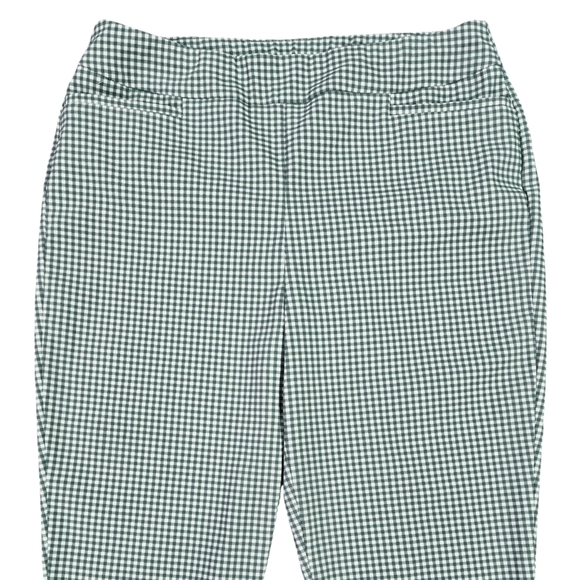 Chico's Brigitte Green White Gingham Pull On High Vent Crop Pants Pockets - Picture 5 of 12